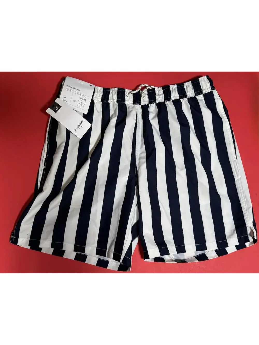 Goodfellow Blue & White Striped Swim Shorts Trunks UPF 50+ Mens M NWT NEW